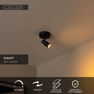Lucide KIANTI - Spot plafond - Ø 10 cm - 1xGU10 - Noir